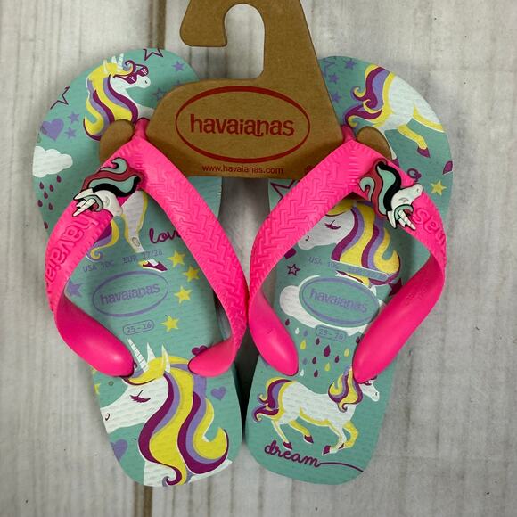 Havaianas Kids Unicorn Print Pink Straps Flip Flops Sandals USA 10C EUR 27/28 - Picture 2 of 4